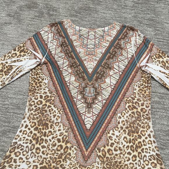Reba Shirt Womens Large Leopard Print Embellished Western Boho Made in USA - Picture 6 of 12